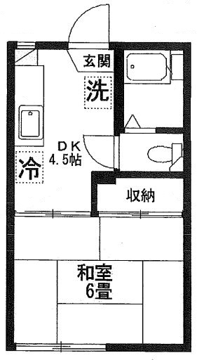 ヴァイオレット白山B棟 2階 1Kの間取り