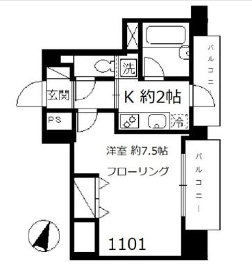 南大塚パレス 11階 1Kの間取り