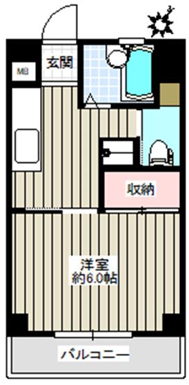 ヌーボー北 2階 1Kの間取り