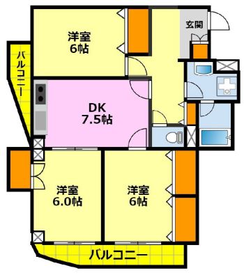 ドービエール壱番館 2階 3DKの間取り