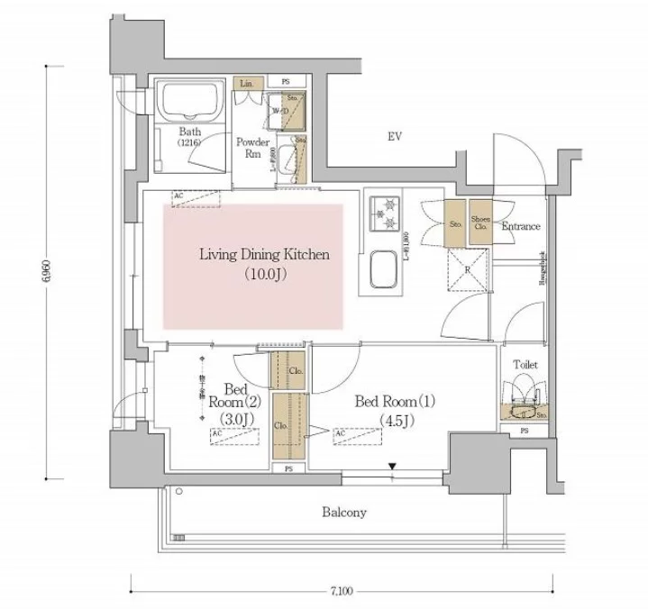 アーバネックス文京本郷 6階 2LDKの間取り