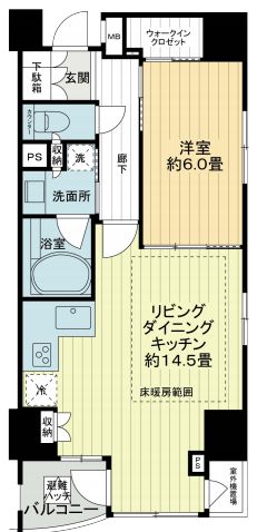 イクシア文京千駄木 13階 1LDKの間取り