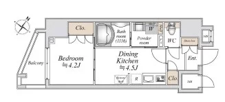 ミリアレジデンス茗荷谷（旧ＬｉｖｅＣａｓａ茗荷谷） 4階 1DKの間取り