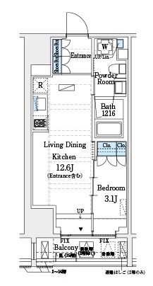 インプレストレジデンス上野　ジ　アーキテクト 12階 1LDKの間取り