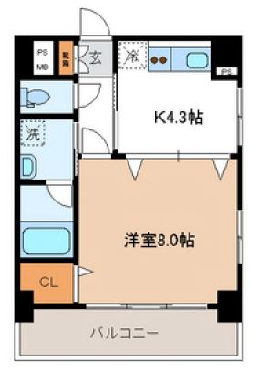 クイーンズレゾン新御徒町 4階 1DKの間取り