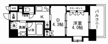 レジディア文京本郷 3階 1DKの間取り