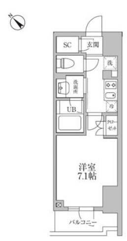 レジディア文京本郷Ⅲ 6階 1Kの間取り