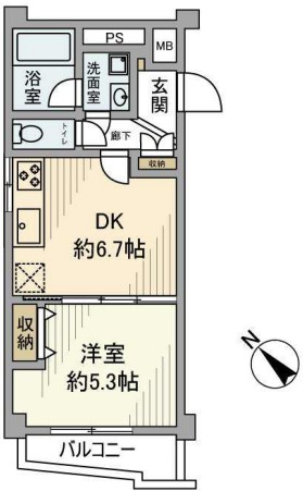 サンパークマンション本郷 6階 1DKの間取り
