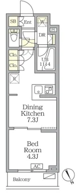 アジールコート後楽園 3階 1DKの間取り