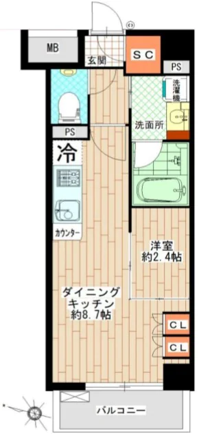 クレヴィア本郷 13階 1DKの間取り
