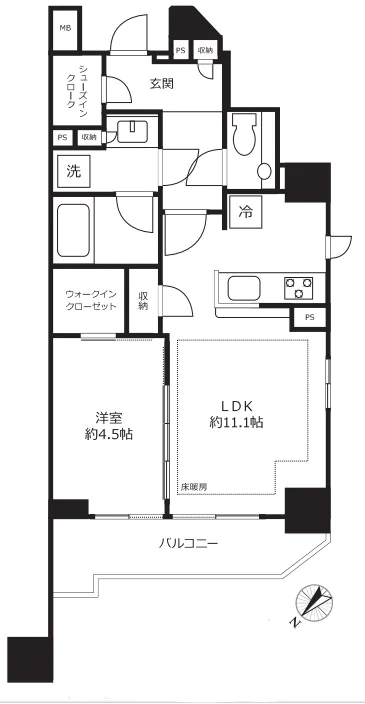 シティテラス文京小石川 1階 1LDKの間取り