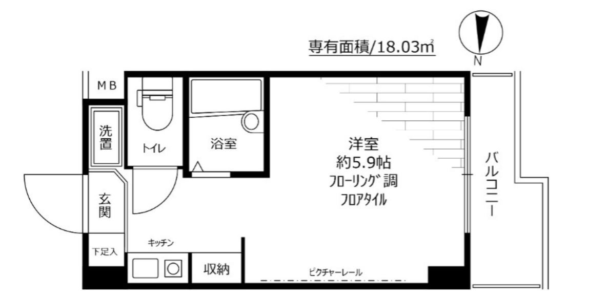 スカイコート文京小石川 5階 1Kの間取り