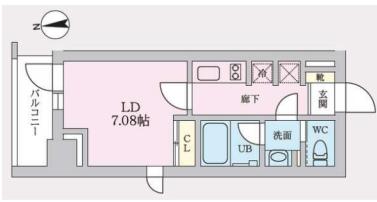 【新築】タスキプライムテラス後楽園 2階 1Kの間取り