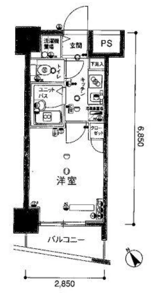 スカイコート後楽園EAST 6階 1Kの間取り