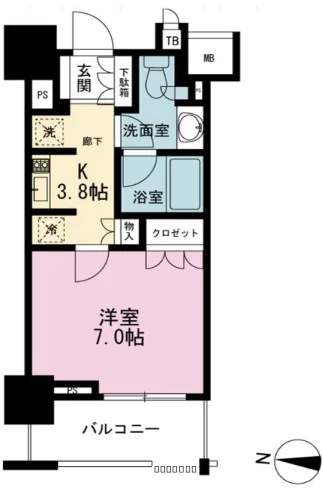 ブランズ文京本郷一丁目 7階 1Kの間取り