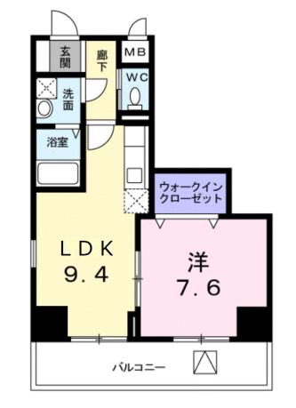 アクシオン音羽 2階 1LDKの間取り