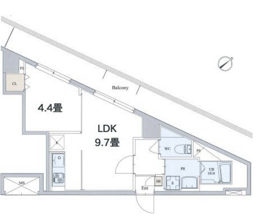 カスタリア本駒込 5階 1LDKの間取り