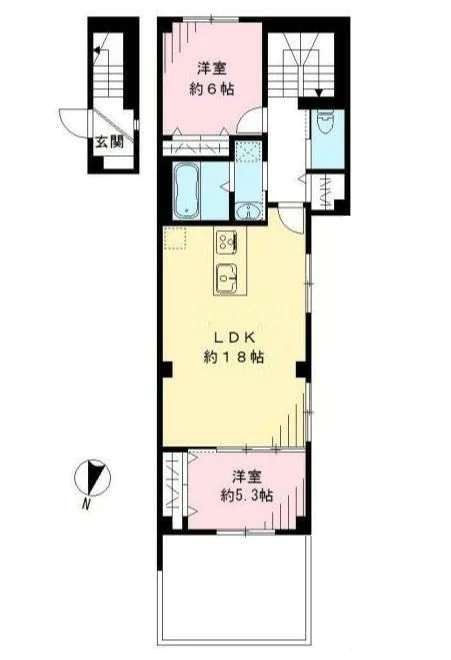 【築浅】ラシーネ天神下 6階 2LDKの間取り