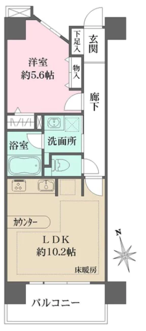 ライオンズシティ御茶ノ水 6階 1LDKの間取り