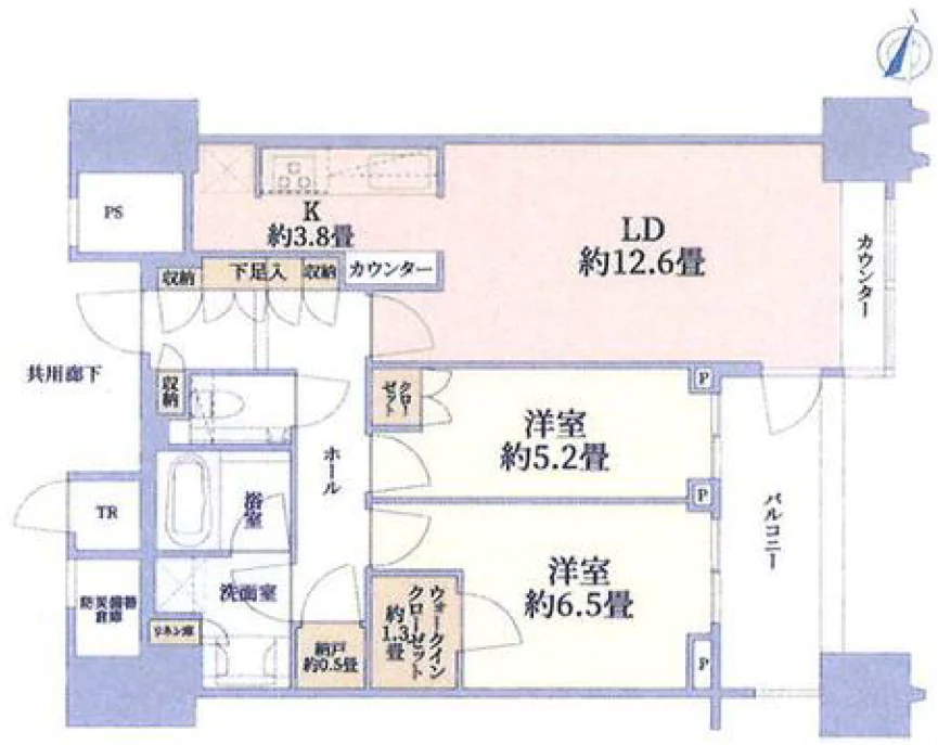 【築浅】パークコート文京小石川ザ・タワー 35階 2LDKの間取り
