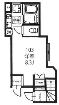 リーフ小石川 1階 1Rの間取り