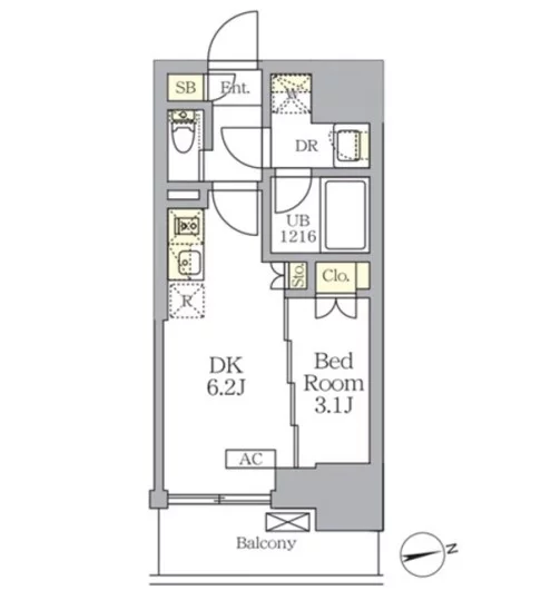 【新築】ザ・ライオンズフォーシア文京湯島 8階 1DKの間取り