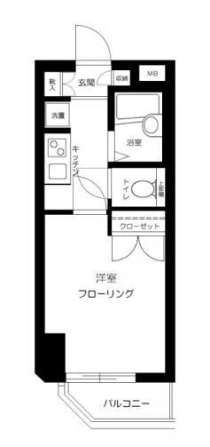 メインステージ飯田橋 2階 1Kの間取り