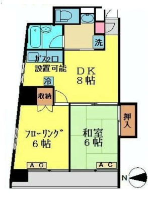パーク白木 8階 2DKの間取り