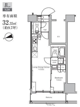 【新築】プラウドフラット本郷三丁目 8階 1LDKの間取り