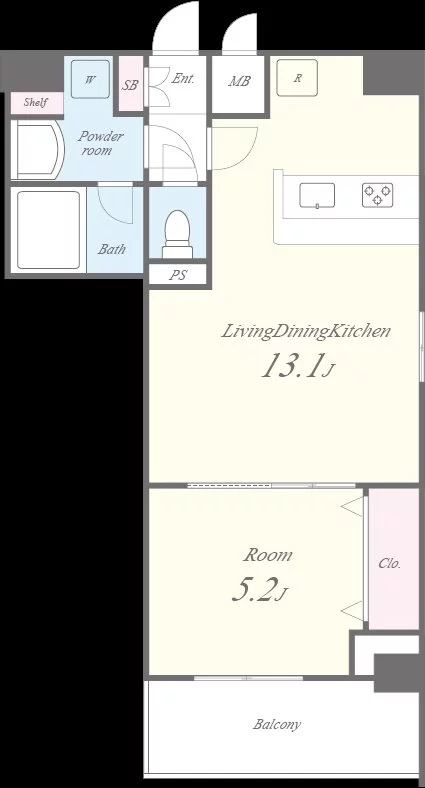 アヴェニールホンゴウ 8階 1LDKの間取り