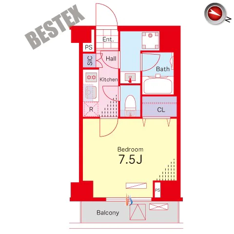 グラントゥルース本郷 2階 1Kの間取り