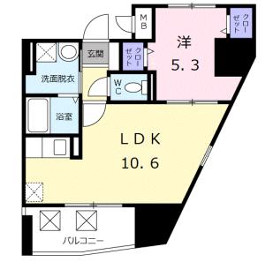 グランドルチェ白山 7階 1LDKの間取り