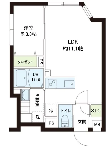 レピュア小石川レジデンス 1階 1LDKの間取り