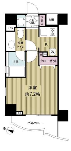 アクロス文京 5階 1Kの間取り
