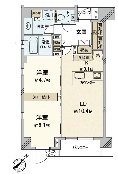 パークリュクス本駒込 6階 2LDKの間取り