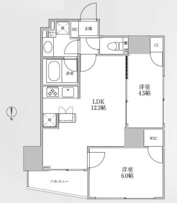 レジディア御茶ノ水Ⅱ 9階 2LDKの間取り