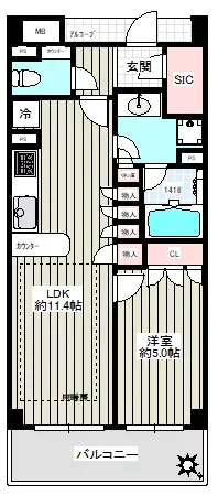 小石川ザ・レジデンスイーストスクエア 2階 1LDKの間取り