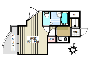 海野ビル 2階 1Kの間取り