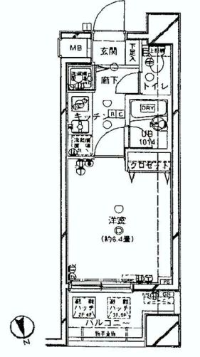 シンシア本郷東大前 2階 1Kの間取り