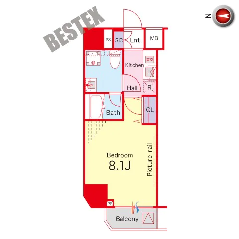 ジェノヴィア東大前グリーンヴェール 2階 1Kの間取り