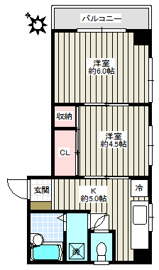 恩田ビル 5階 2Kの間取り