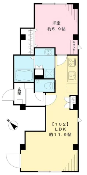 ラシーネ・テラス文京千駄木 1階 1LDKの間取り