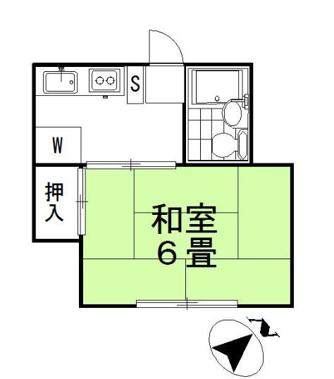 コーポ宮城 2階 1Kの間取り