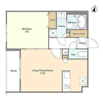 テラスミーレ文京弥生 2階 1LDKの間取り