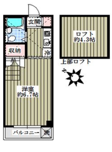 メゾンタケバ 2階 1Kの間取り