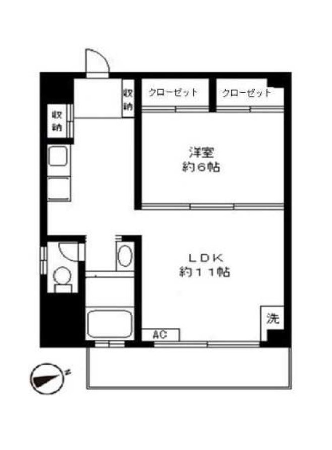 升本マンション 3階 1LDKの間取り