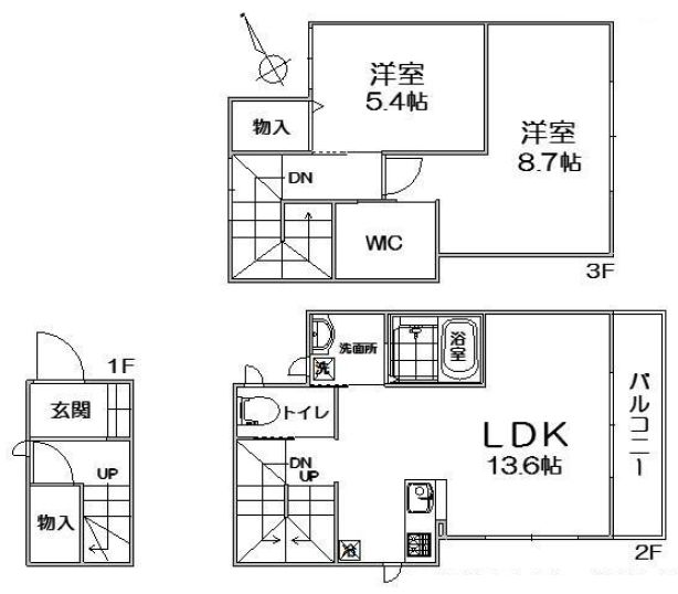 アイムタウン千駄木 2階 2LDKの間取り
