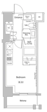 ザ・パークハビオ文京江戸川橋 6階 1Rの間取り