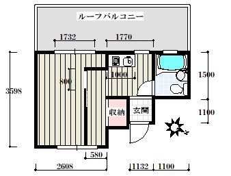 三河マンション 4階 1Kの間取り