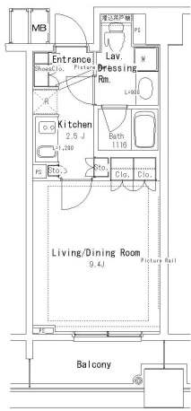 パークアクシス御茶ノ水ステージ 8階 1Kの間取り
